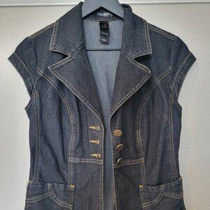 Bisou Bisou Black Denim Vest Short Sleeve JacketSize 4